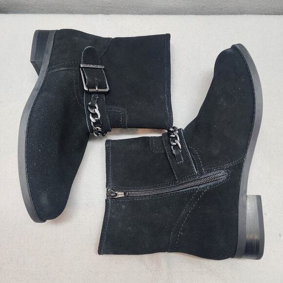 Vionic‎ Cresent Ankle Moto Boot Womens Black Suede Leather Chain Hardware Sz 6.5 - Picture 3 of 9
